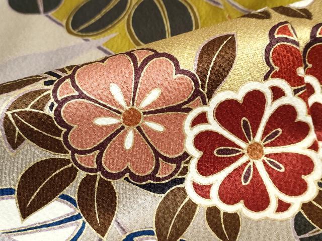 平和屋着物●豪華振袖　駒刺繍　草花丸文　金彩　正絹　逸品　DABC2579ud