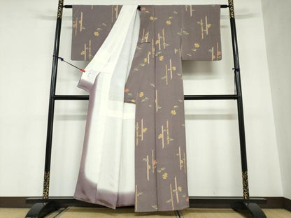 平和屋着物●上質な小紋　型染め　笹竹文　ふくら雀　鬼しぼ縮緬　正絹　逸品　DABC2580ud