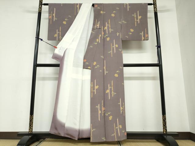 平和屋着物●上質な小紋　型染め　笹竹文　ふくら雀　鬼しぼ縮緬　正絹　逸品　DABC2580ud