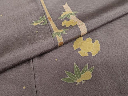 平和屋着物●上質な小紋　型染め　笹竹文　ふくら雀　鬼しぼ縮緬　正絹　逸品　DABC2580ud