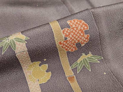 平和屋着物●上質な小紋　型染め　笹竹文　ふくら雀　鬼しぼ縮緬　正絹　逸品　DABC2580ud