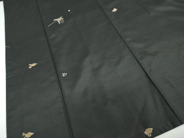 平和屋着物●山口美術織物　皇室　伊勢神宮御用　西陣織　紬　唐織　草花文　黒地　金糸　正絹　逸品　DABC2581ud