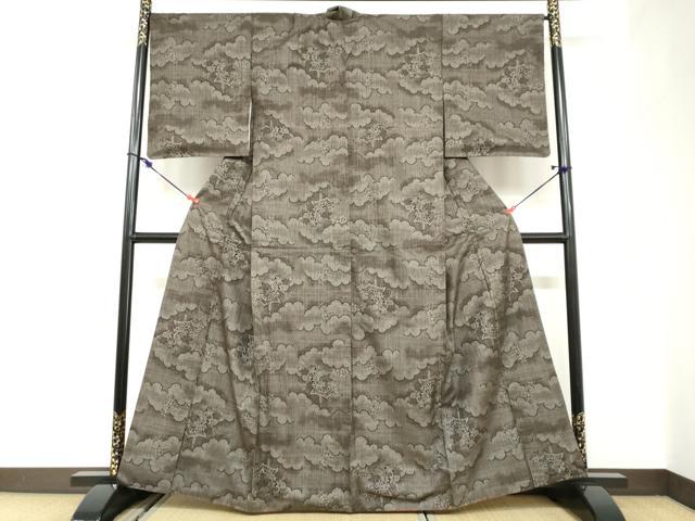 平和屋着物●本場大島紬　7マルキ　雲取り風景草花文　正絹　逸品　DABC2582ud