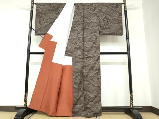 平和屋着物●本場大島紬　7マルキ　雲取り風景草花文　正絹　逸品　DABC2582ud