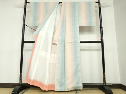 平和屋着物●紅花紬　米沢　霞文　正絹　逸品　DABC2585ud