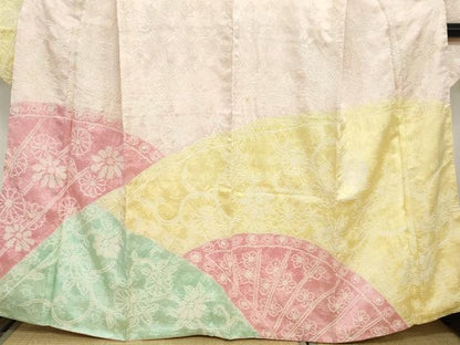 平和屋着物●豪華振袖　絞り　扇面草花文　正絹　逸品　DABC2587ud