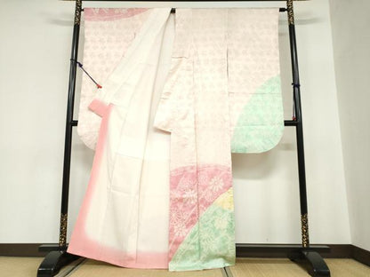 平和屋着物●豪華振袖　絞り　扇面草花文　正絹　逸品　DABC2587ud