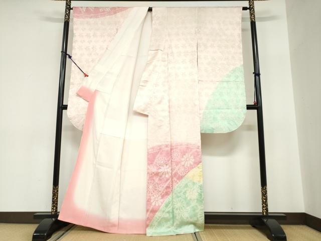 平和屋着物●豪華振袖　絞り　扇面草花文　正絹　逸品　DABC2587ud
