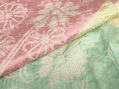 平和屋着物●豪華振袖　絞り　扇面草花文　正絹　逸品　DABC2587ud