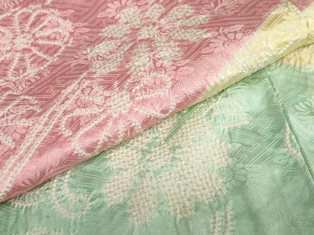 平和屋着物●豪華振袖　絞り　扇面草花文　正絹　逸品　DABC2587ud