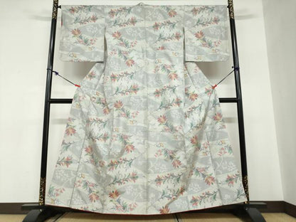 平和屋着物●本場大島紬　白大島　7マルキ　総絣　洋花文　正絹　逸品　DABC2588ud