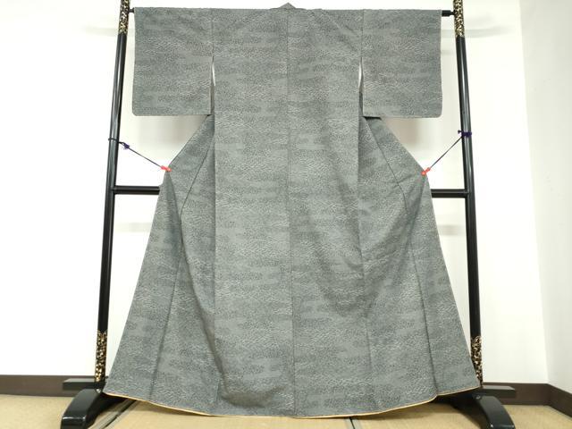 平和屋着物●江戸小紋　草花文　黒地　洗える着物　未使用　DABC2589ud