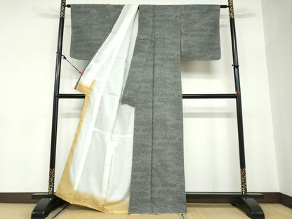 平和屋着物●江戸小紋　草花文　黒地　洗える着物　未使用　DABC2589ud