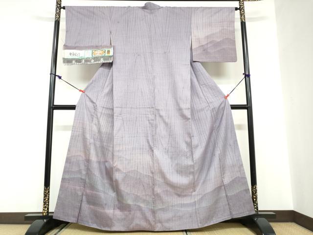 平和屋着物●本場大島紬　訪問着　杢目絞り　奄美浪漫　遠山風景紋　証紙付き　中昌紬織物謹製　正絹　逸品　DABC2591ud