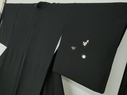 平和屋着物●訪問着　刺繍　エ霞草花文　瓢箪　蛍暈し　黒地　金糸　正絹　逸品　DABC2592ud