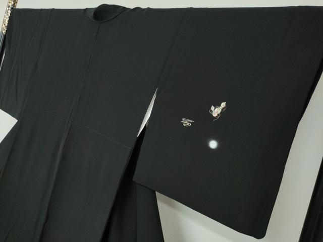 平和屋着物●訪問着　刺繍　エ霞草花文　瓢箪　蛍暈し　黒地　金糸　正絹　逸品　DABC2592ud