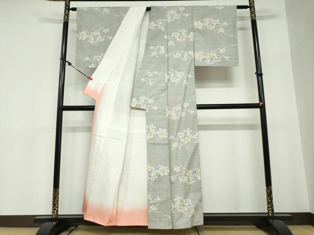 平和屋着物●本場大島紬　白大島　7マルキ　枝花文　証紙付き　藤絹織物謹製　正絹　逸品　DABC2595ud