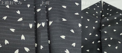 平和屋着物●上質な小紋　紬地　夜桜文　黒地　正絹　逸品　DABC2599ud