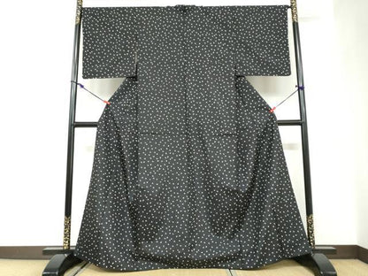 平和屋着物●上質な小紋　紬地　夜桜文　黒地　正絹　逸品　DABC2599ud
