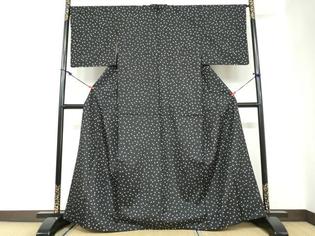 平和屋着物●上質な小紋　紬地　夜桜文　黒地　正絹　逸品　DABC2599ud