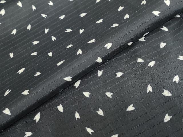 平和屋着物●上質な小紋　紬地　夜桜文　黒地　正絹　逸品　DABC2599ud