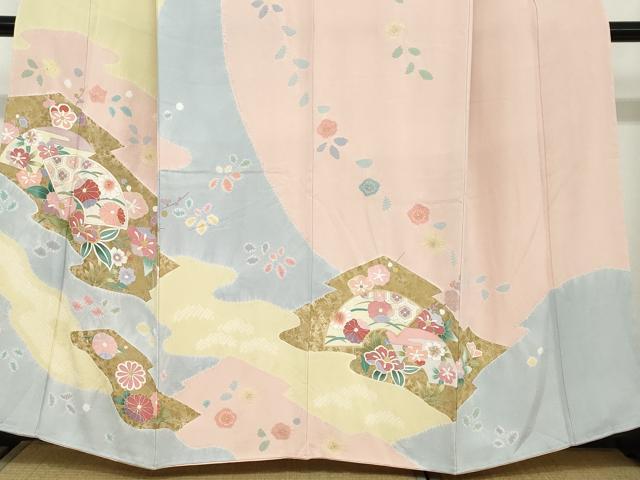 平和屋着物●訪問着　絞り　地紙重ね草花文　金彩　正絹　逸品　未使用　DABC2602ud