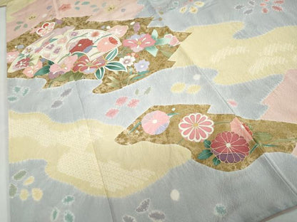 平和屋着物●訪問着　絞り　地紙重ね草花文　金彩　正絹　逸品　未使用　DABC2602ud