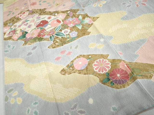 平和屋着物●訪問着　絞り　地紙重ね草花文　金彩　正絹　逸品　未使用　DABC2602ud