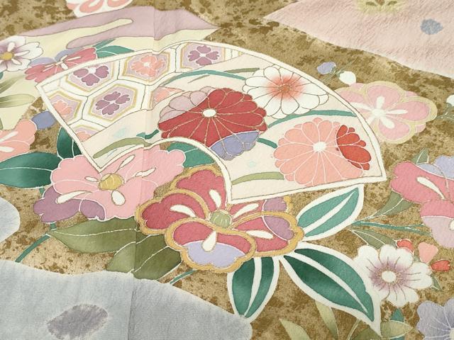 平和屋着物●訪問着　絞り　地紙重ね草花文　金彩　正絹　逸品　未使用　DABC2602ud