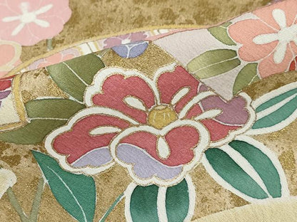 平和屋着物●訪問着　絞り　地紙重ね草花文　金彩　正絹　逸品　未使用　DABC2602ud