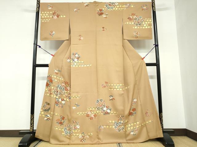 平和屋着物●訪問着　刺繍　草花丸文　金彩　正絹　逸品　DABC2603ud