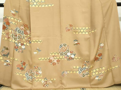 平和屋着物●訪問着　刺繍　草花丸文　金彩　正絹　逸品　DABC2603ud
