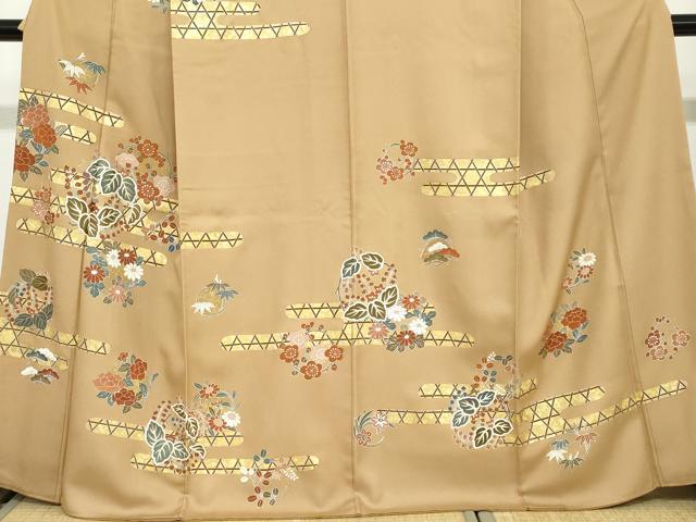 平和屋着物●訪問着　刺繍　草花丸文　金彩　正絹　逸品　DABC2603ud