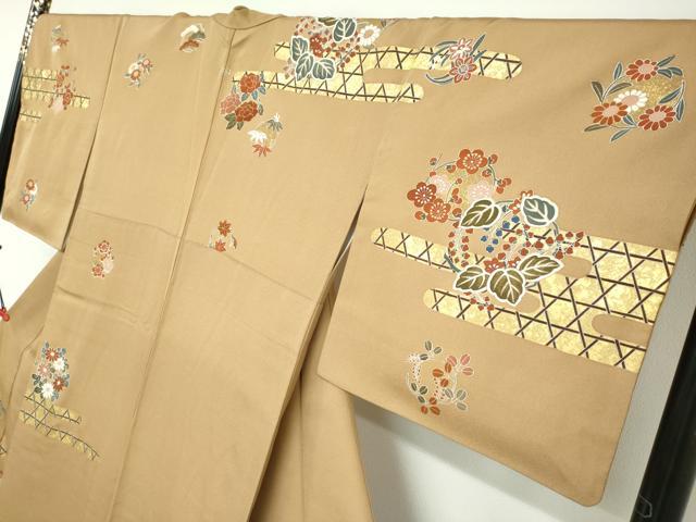 平和屋着物●訪問着　刺繍　草花丸文　金彩　正絹　逸品　DABC2603ud