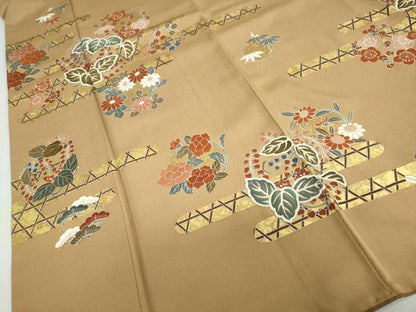 平和屋着物●訪問着　刺繍　草花丸文　金彩　正絹　逸品　DABC2603ud