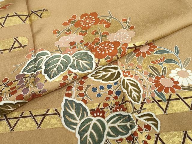平和屋着物●訪問着　刺繍　草花丸文　金彩　正絹　逸品　DABC2603ud