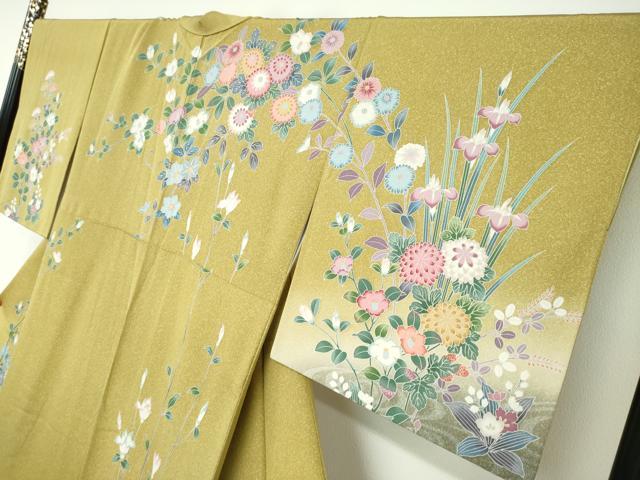 平和屋着物●訪問着　友禅　流水草花文　暈し染め　正絹　逸品　DABC2604ud