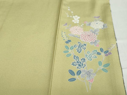 平和屋着物●訪問着　友禅　流水草花文　暈し染め　正絹　逸品　DABC2604ud