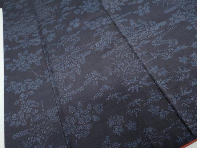 平和屋着物●結城紬　100亀甲　流水風景草花文　正絹　逸品　DABC2607ud