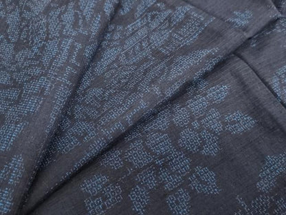 平和屋着物●結城紬　100亀甲　流水風景草花文　正絹　逸品　DABC2607ud