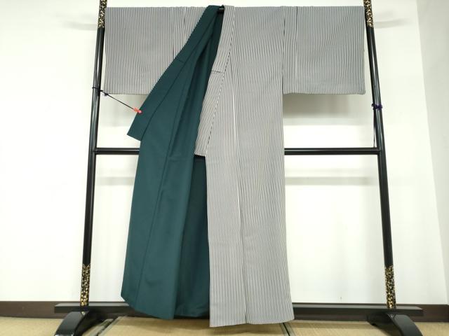 平和屋着物●男性　小紋　縞　リバーシブル　キングサイズ　洗える着物　DABC2609ud