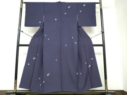 平和屋着物●訪問着　総刺繍　花織　本藍　雪輪月兎文　銀糸　正絹　逸品　DABC2612ud