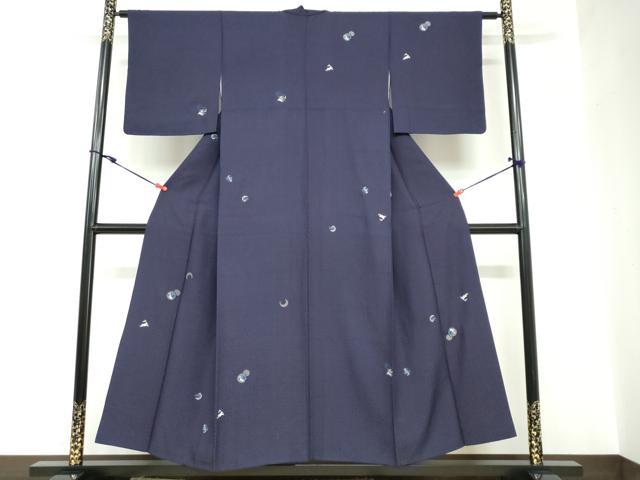 平和屋着物●訪問着　総刺繍　花織　本藍　雪輪月兎文　銀糸　正絹　逸品　DABC2612ud