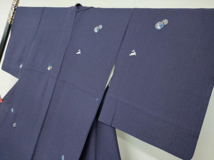 平和屋着物●訪問着　総刺繍　花織　本藍　雪輪月兎文　銀糸　正絹　逸品　DABC2612ud