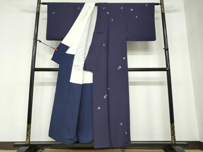 平和屋着物●訪問着　総刺繍　花織　本藍　雪輪月兎文　銀糸　正絹　逸品　DABC2612ud