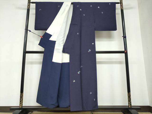 平和屋着物●訪問着　総刺繍　花織　本藍　雪輪月兎文　銀糸　正絹　逸品　DABC2612ud