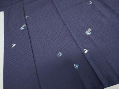 平和屋着物●訪問着　総刺繍　花織　本藍　雪輪月兎文　銀糸　正絹　逸品　DABC2612ud