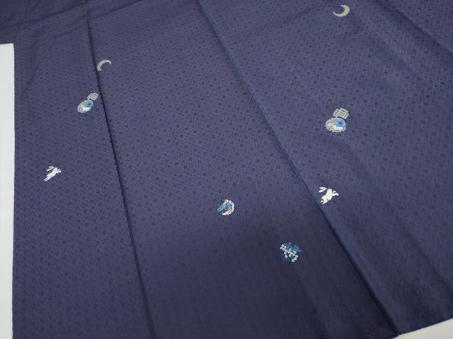 平和屋着物●訪問着　総刺繍　花織　本藍　雪輪月兎文　銀糸　正絹　逸品　DABC2612ud