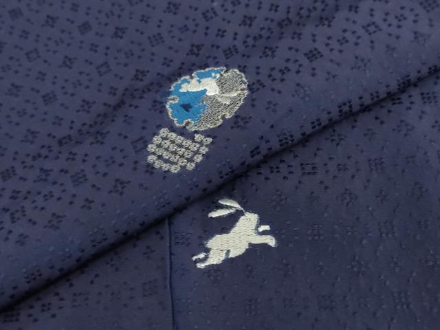 平和屋着物●訪問着　総刺繍　花織　本藍　雪輪月兎文　銀糸　正絹　逸品　DABC2612ud