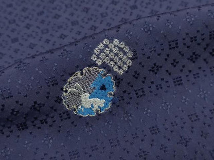 平和屋着物●訪問着　総刺繍　花織　本藍　雪輪月兎文　銀糸　正絹　逸品　DABC2612ud